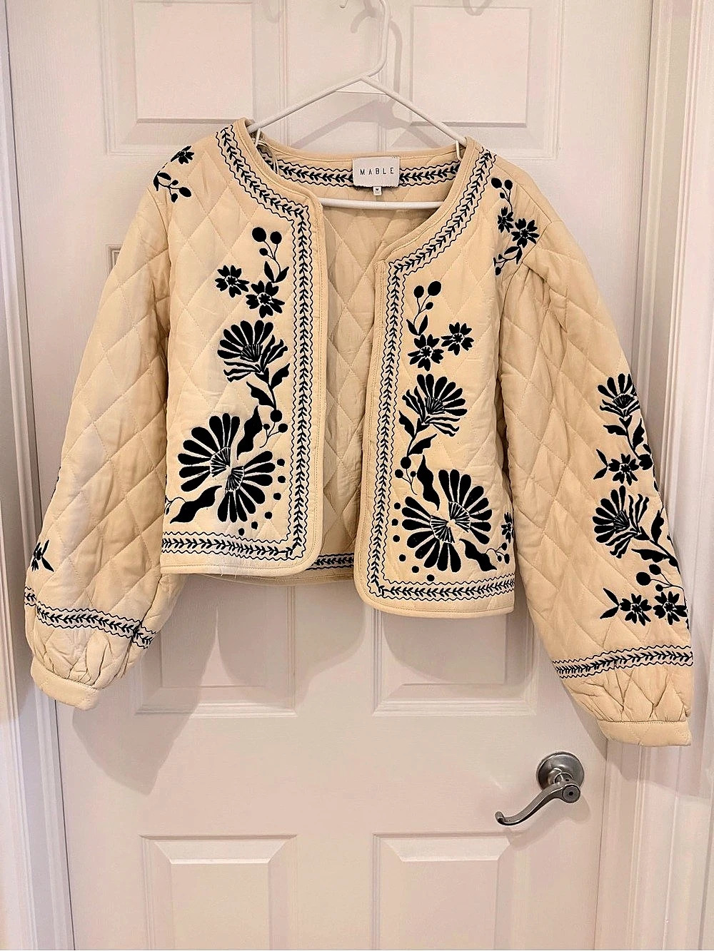 MABLE Embroidered Quilted Jacket Cream & Black Medium